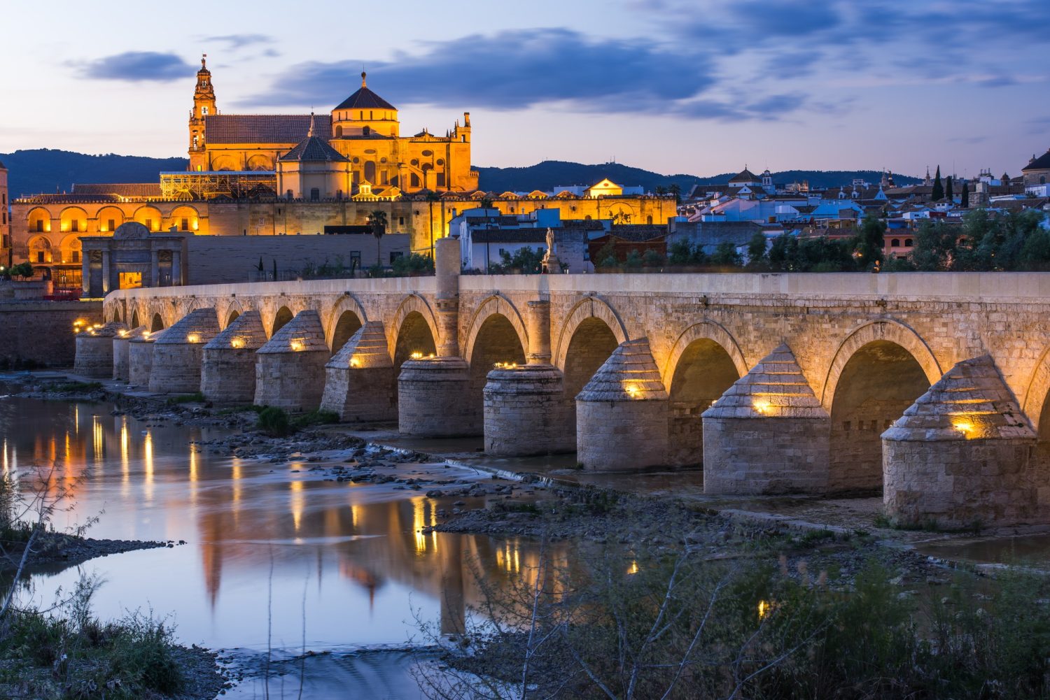 Cordoba, Spain view of the Roman Bridge and Mosque-Cathedral at
